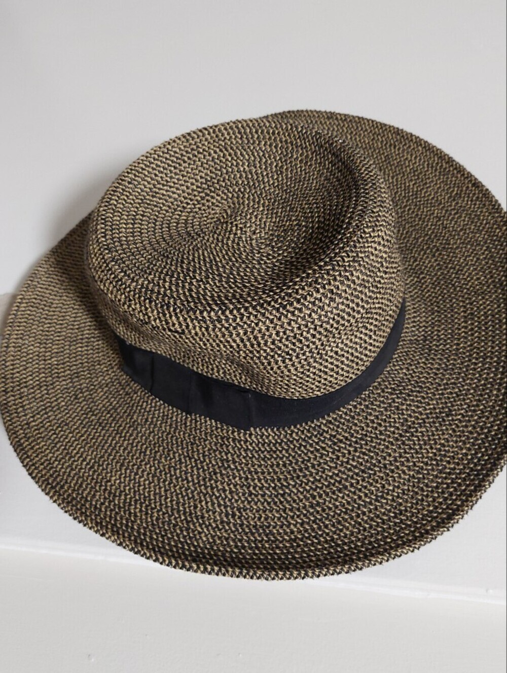 Classic Straw Fedora Hat with Black Band - Brown